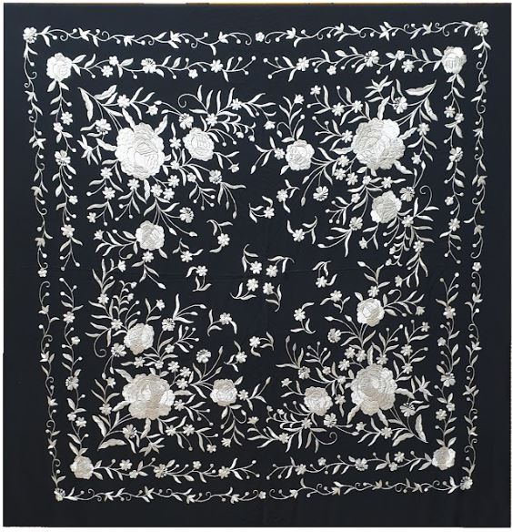 Handmade Manila Embroidered Shawl. Natural Silk. Ref. 1010615NNGBG